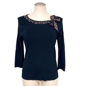 Grace Dane Lewis Women's Black 3/4 Sleeve Stretch Sweater Knit Top Size S